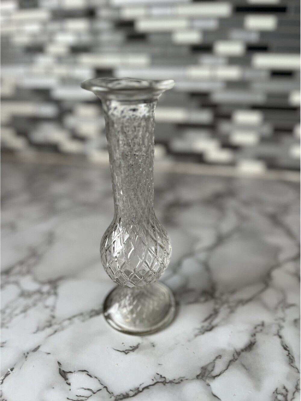 Vintage E.O. Brody Co C-920 Diamond Lattice Style Clear Glass Bud Vase Fluted